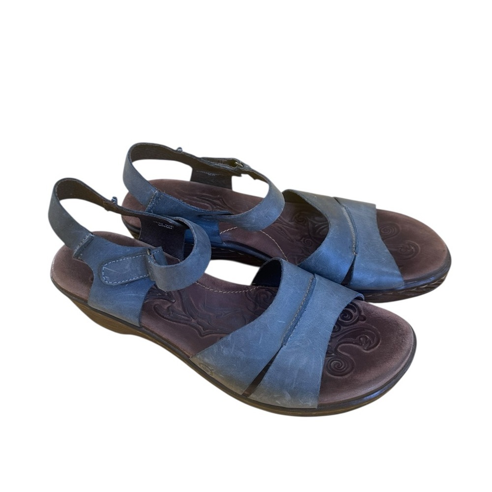Born Denim Blue Leather Women's  Sandals Hook and Loop Closure Size 11 EUC Comfy